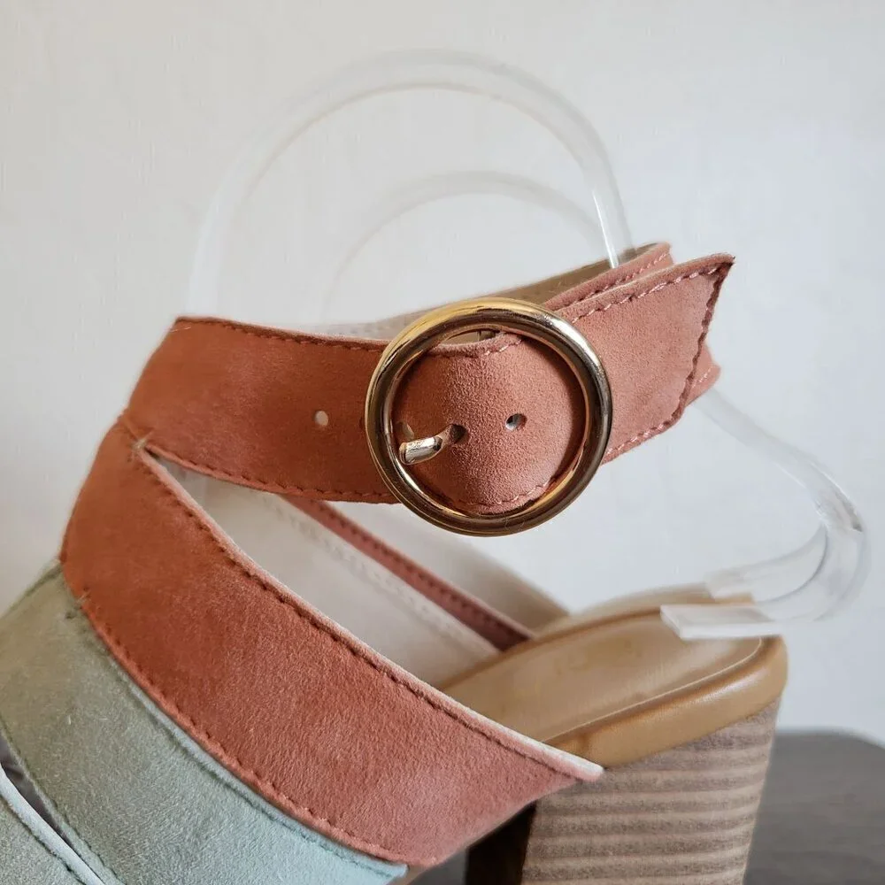 Seychelles Completely Engaged Pastel Suede Sandals Block Heel Multi Women's 7.5